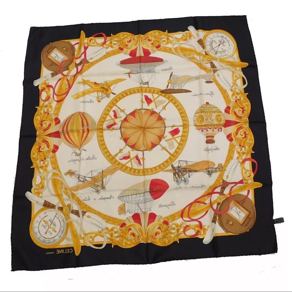 AUTH Celine Airplane Balloon Silk Scarf - Picture 2 of 7